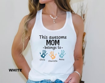 Custom Mama Handprint Kids Name Tank Top, Grandkids Hand Print Shirt, Personalized Grandma Gift, Mothers Day Tank, Funny Mom Birthday Gifts