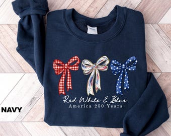 4th of July Sweatshirt, USA Independence Day Sweatshirt, 1776-2026 Bow Patriotic Outfit, American Flag Crewneck