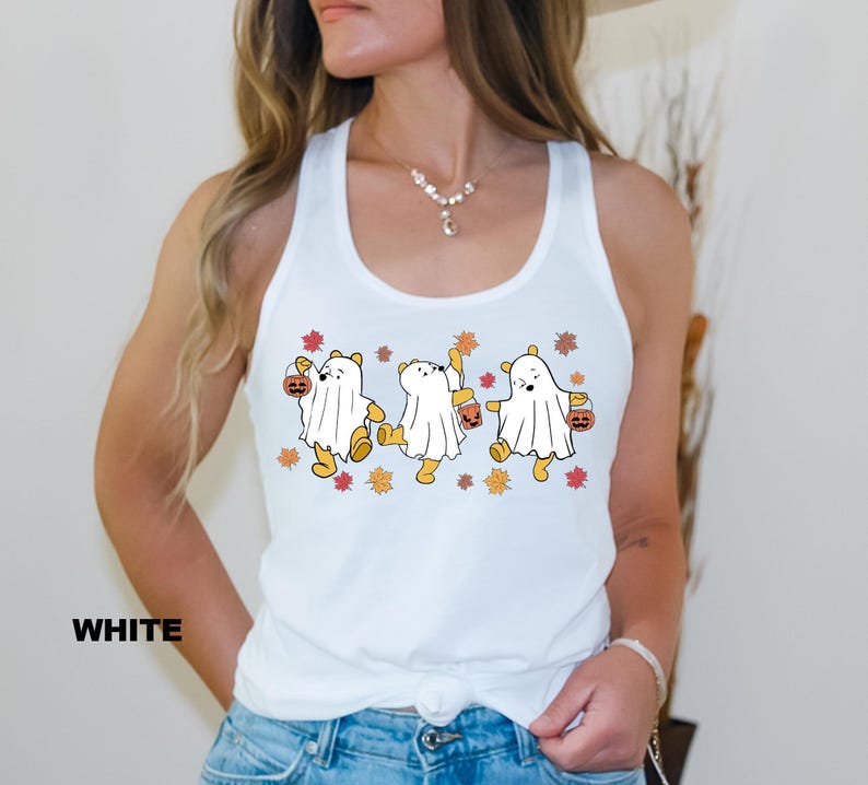 Retro Pooh Ghost Halloween Tank Top, The Pooh Halloween Tank Top, Spooky Season Outfit, Pooh Lover Tank Top, Womens Halloween Tank Top image 6