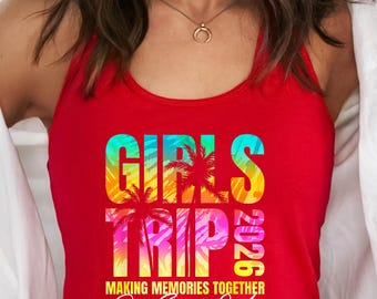 Custom Location Girls Trip Tank Top, Girls Weekend Racerback Tank, Matching Vacation Outfit, Group Trip Gift for Friends