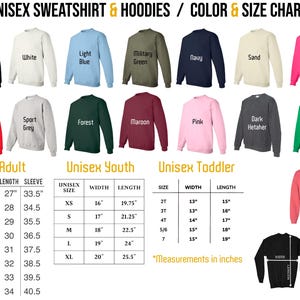 a chart of unisex sweatshirts and hoodies for men and women