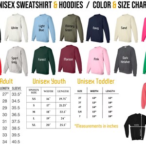 a chart of unisex sweatshirts and hoodies for men and women