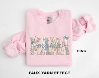Boho Floral Mama Sweatshirt, Faux Yarn Effect Graphic Mom Crewneck, Cute Mom Shirt, Flower Mama Gift, Aesthetic Mom Shirt