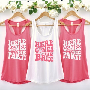 Retro Disco Bachelorette Party, Disco Bride, Bridesmaid Group Tank Top, Here Comes The Party, Wedding Group Racerback Tank top, Bride Party image 2