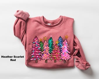 Christmas Sweatshirt, Pink Tree Christmas Sweatshirt, Christmas Tree Sweater, Holiday Sweaters, Winter Sweatshirt, Womens Christmas Gift