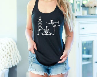Skeleton Yoga tank top, Halloween Skeleton Tank top, Funny Skull Tank Top, Gym Tank top, Halloween Tank Top, Funny Halloween Outfit