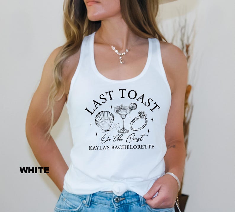 Beach Bachelorette Party Tank Tops, Last Toast on the Coast, Custom Bachelorette Top, Personalized Bachelorette Tank Tops, Nautical Bach Top image 1