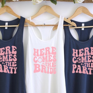 Retro Disco Bachelorette Party, Disco Bride, Bridesmaid Group Tank Top, Here Comes The Party, Wedding Group Racerback Tank top, Bride Party image 5