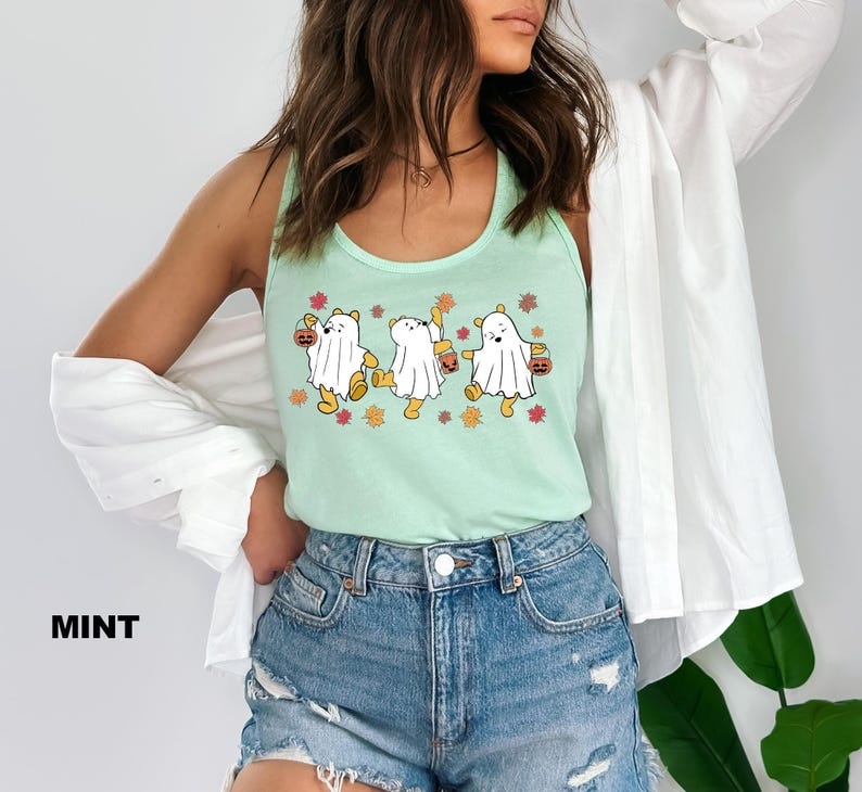Retro Pooh Ghost Halloween Tank Top, The Pooh Halloween Tank Top, Spooky Season Outfit, Pooh Lover Tank Top, Womens Halloween Tank Top image 5