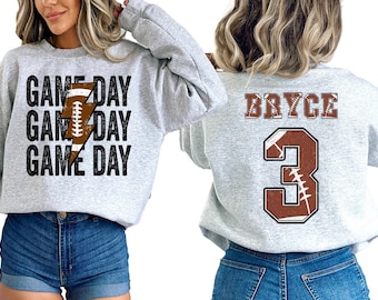 Customized Football  Sweatshirt, Football Game Day Shirt, Football Mama shirts, Personalized Name and Number, Football Fan shirt, Touchdown