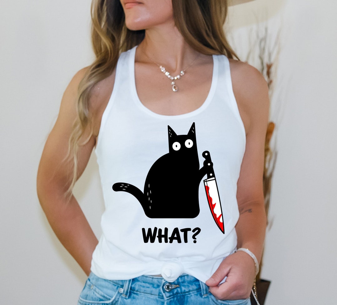 What Murderous Black Cat Black Cat Tank Top Cat With Knife Etsy