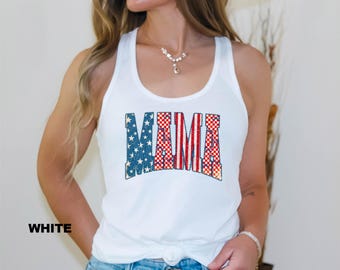 Patriotic Mama Tank Tops, USA Mom  Tank Tops,, American Flag Mama  Tank Tops,, Retro 4th of July  Tank Tops,, Freedom Mom Gift