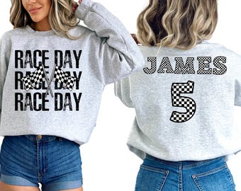 Custom Race Day Sweatshirt, Retro Race Day Shirt, Custom Racing Gift, Checkered Race Day Shirt,  Vintage Car Race Shirt, Speedway Outfit