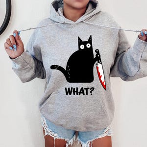 Halloween sweatshirt, Black cat shirt, Black cat Hoodie, Cat with knife shirt, Funny Halloween shirt, Murder cat, Women's Halloween shirt image 2