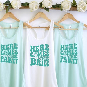 Retro Disco Bachelorette Party, Disco Bride, Bridesmaid Group Tank Top, Here Comes The Party, Wedding Group Racerback Tank top, Bride Party image 6