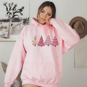 Christmas Pink trees  Hoodie, Christmas hoodie, Christmas gift sweatshirt, hoodie for woman, holiday sweater, Family hoodie, Gift hoodie mom