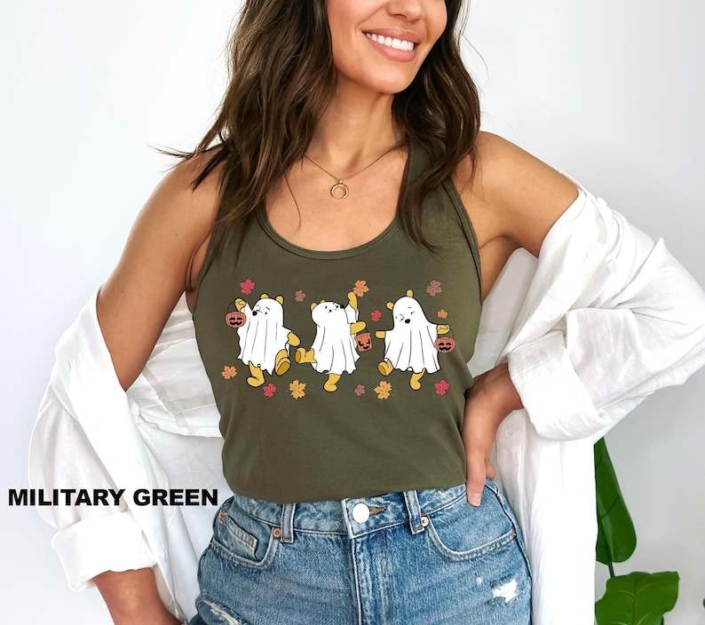 Retro Pooh Ghost Halloween Tank Top, The Pooh Halloween Tank Top, Spooky Season Outfit, Pooh Lover Tank Top, Womens Halloween Tank Top image 1