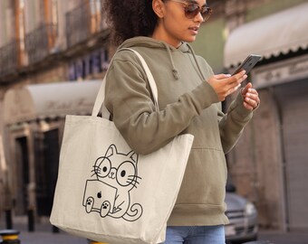 Cat Tote Bag, Mother's Day gift tote Bag, Tote Aesthetic Bag, yoga tote bag, Cat book tote bag, Canvas Tote Bag, Shoulder Bag, Shopping Bag