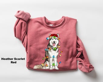 Husky Christmas Sweatshirt, Christmas Dog Shirt, Cute Christmas Dog Sweatshirt, Christmas Dog Lover Gift, Womens Christmas Sweatshirt