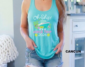 Oh Ship It’s a Girls Trip Tank Top, Funny Cruise Vacation Tank, Girls Weekend Racerback Top, Matching Travel Outfit