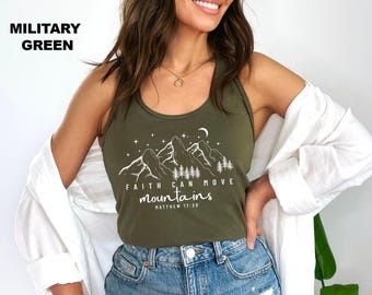 Faith Can Move Mountains Tank Tops, Bible Verse Matthew Tank Tops, Religious Tanks, Faith Bible Verse Tanks, Inspirational Christian Gift