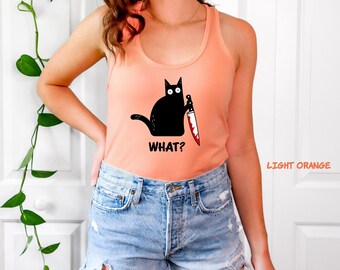 What Murderous Black cat, Black cat Tank top, Cat with knife, Murder cat, Halloween cat, Halloween Tank top, murderous cat, Horror cat