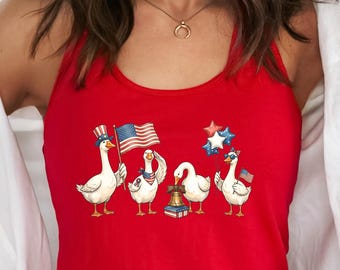 Funny American Flag Goose Tank Top, Cute USA Tank Top, 4th of July GIft for Woman, Independents Day Outfit, Patriotic Outfit