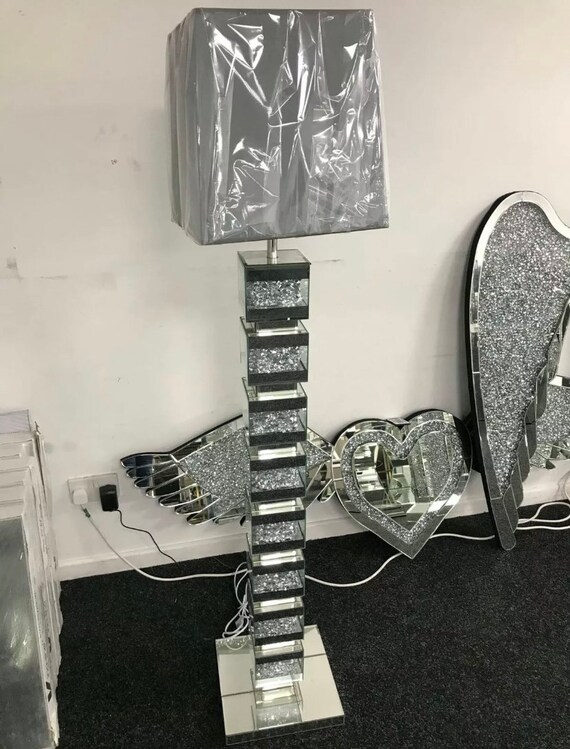 Diamond Crushed XL Mirrored Glass Floor Lamp Etsy UK
