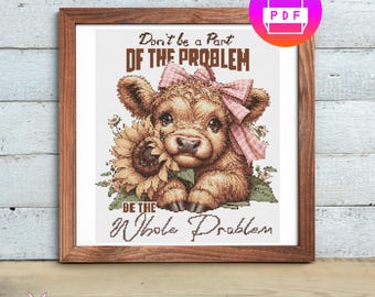 Highland Cow Cross Stitch Pattern, Animal Craft, Funny Cross Stitch, Funny Needlepoint