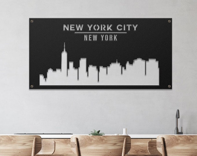 New York City Skyline Metal Wall Art, Urban Downtown Skyline Art, Cityscape Wall Art, City Skyline Sign, Laser Cut, Personalized Name Sign