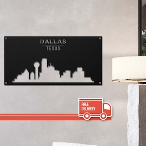 Dallas Skyline Metal Wall Art, Urban Downtown Skyline Art, Cityscape Wall Art, City Skyline Sign, Laser Cut, Custom Name Sign