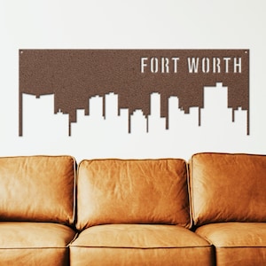 Personalized Fort Worth Cityscape Metal Wall Art, City Skyline Destination, Copper Black Silver Sign, City Silhouette Wall Art, Custom Name