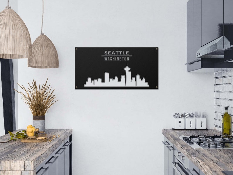 City Skyline Metal Wall Art, Downtown Seattle Skyline Art, Cityscape