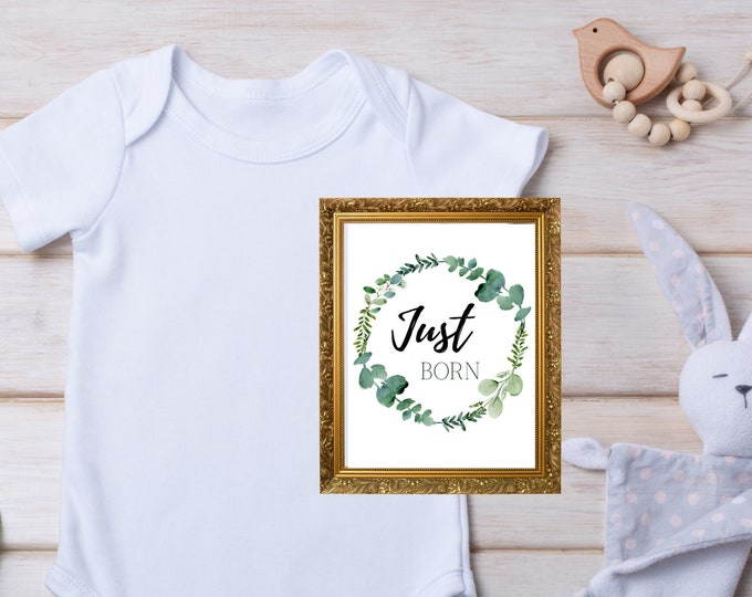 Newborn Month Milestone Cards, baby girl, baby boy, eucalyptus, greenery, printable, 4x6 cards, newborn