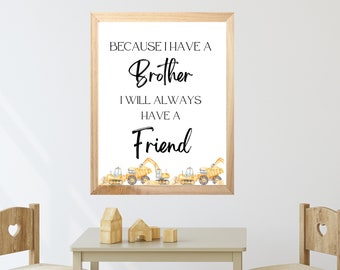 Brother Construction Truck Print, Playroom Wall Art (11x14in)