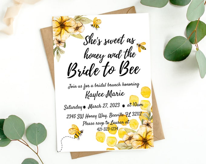 Bridal Shower Invitation, Bride to Be, Sweet as honey, Bride to Bee, Bees, gold, Honey, Bridal, Bridal Brunch