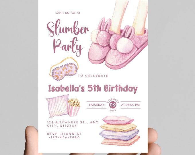Pajama party sleepover theme girl birthday invitation, slumber party, girls just wanna have fun, age is editable, digital or printable