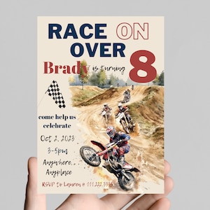 Rennen auf über, Dirt Bike Thema, Motocross-Rennen, BMX, Geburtstagskind für jedes Alter, Fahrrad, Dirt Track Racer, editierbar, druckbar, digital