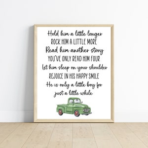 Decorazione per la camera da letto del ragazzo di un camion vintage, cartello per la cameretta dei bambini "Tienilo un po' più a lungo", arte per la cameretta dei bambini, 11x14, un download digitale, stampabile