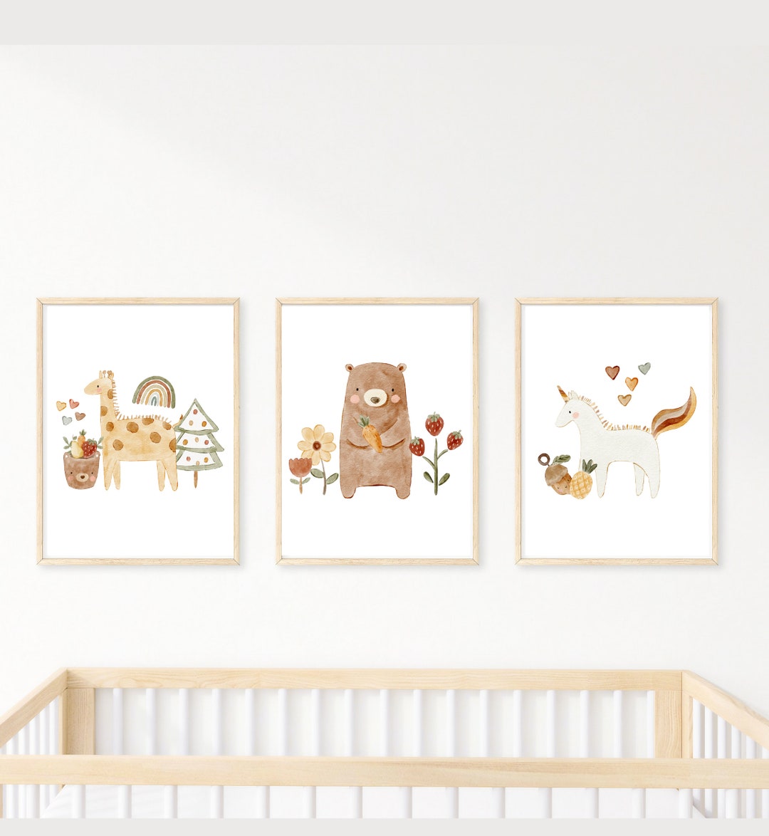 Boho Nursery Art Prints, Vintage Rocking Horse, Baby Shoes (set of 3 ...