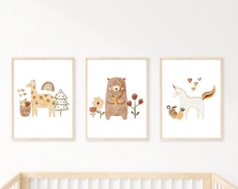 Boho Nursery Art Prints, Vintage Rocking Horse, Baby Shoes (Set of 3) (Digital Download)