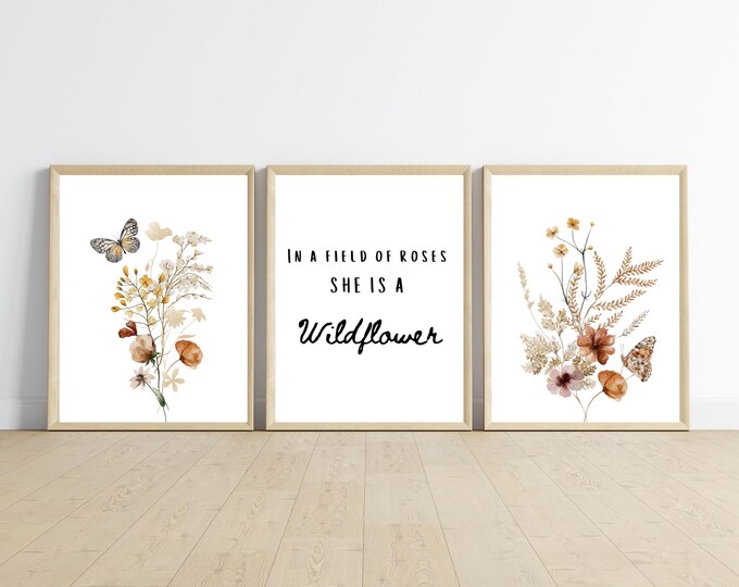 In a field of roses, she is a wildflower sign, boho wildflower, nursery wall art, baby girl room, floral, not included
