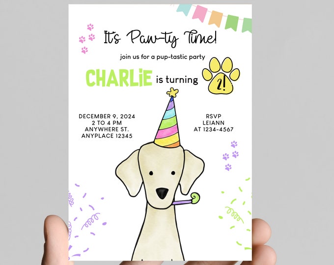 Paw-Ty time! Puppy dog theme birthday invitation, pup-tastic  birthday, printable, digital