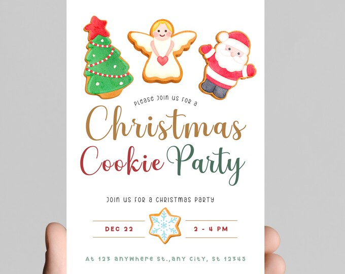 Christmas party invitation, cookie decorating party, ornament exchange, white elephant party,editable, ugly sweater party, printable,digital