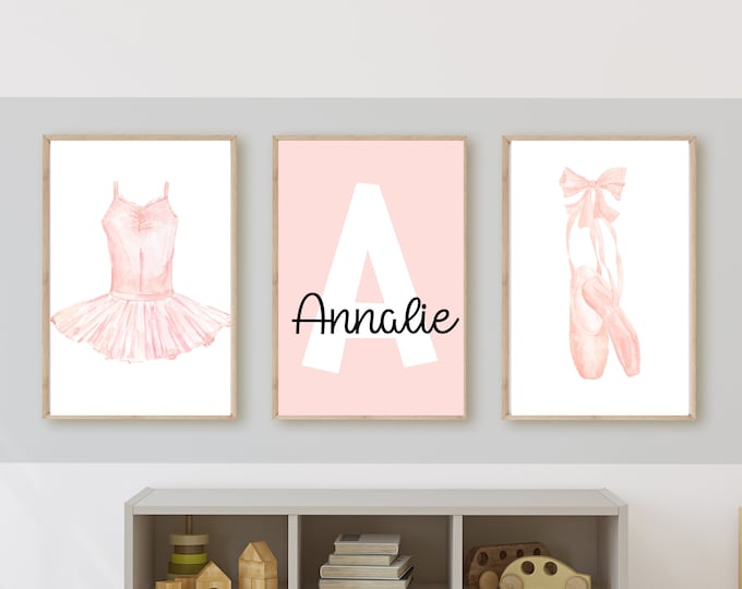 ballet nursery wall art decor, light pink ballet shoes and tutu, ballet dress, 11x14, set of 3, digital download, no frames