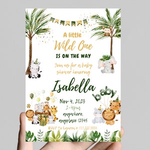 A little wild one is on the way, baby shower invitation, baby boy, safari animals, zoo animals, party animals, digital, printable
