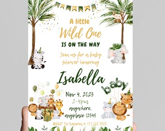 A little wild one is on the way, baby shower invitation, baby boy, safari animals, zoo animals, party animals, digital, printable