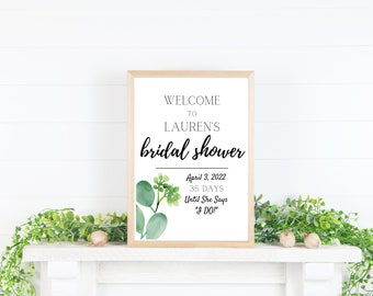 Bridal shower Sign, Welcome Sign, 11x14, Eucalyptus, Bridal Shower, greenery, floral, printable, editable, instant download