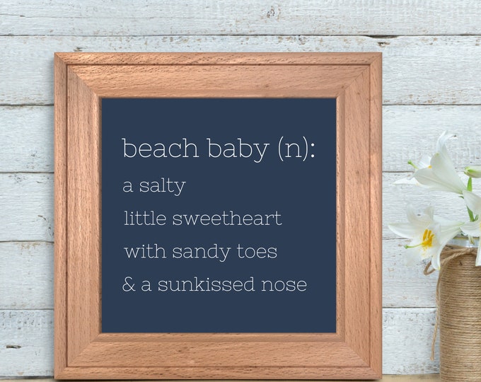 beach baby wall art, nursery sign, coastal, nautical, beach room or nursery decor,  12x12, one print included, frame not included