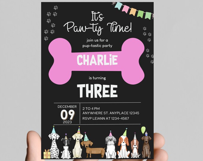 Paw-Ty time! Puppy dog theme birthday invitation, pup-tastic  birthday, printable, digital